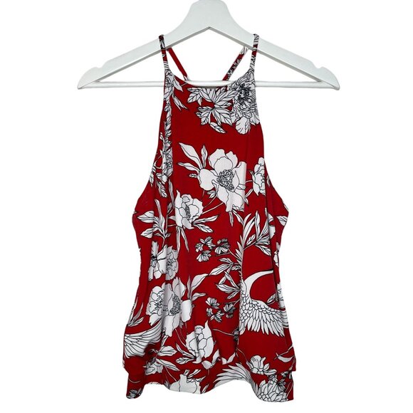 Express Floral Halter Tank Top XS Red White Boho Summer Casual - Picture 1 of 9